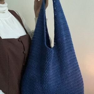 Blue Crochet Tote Bag